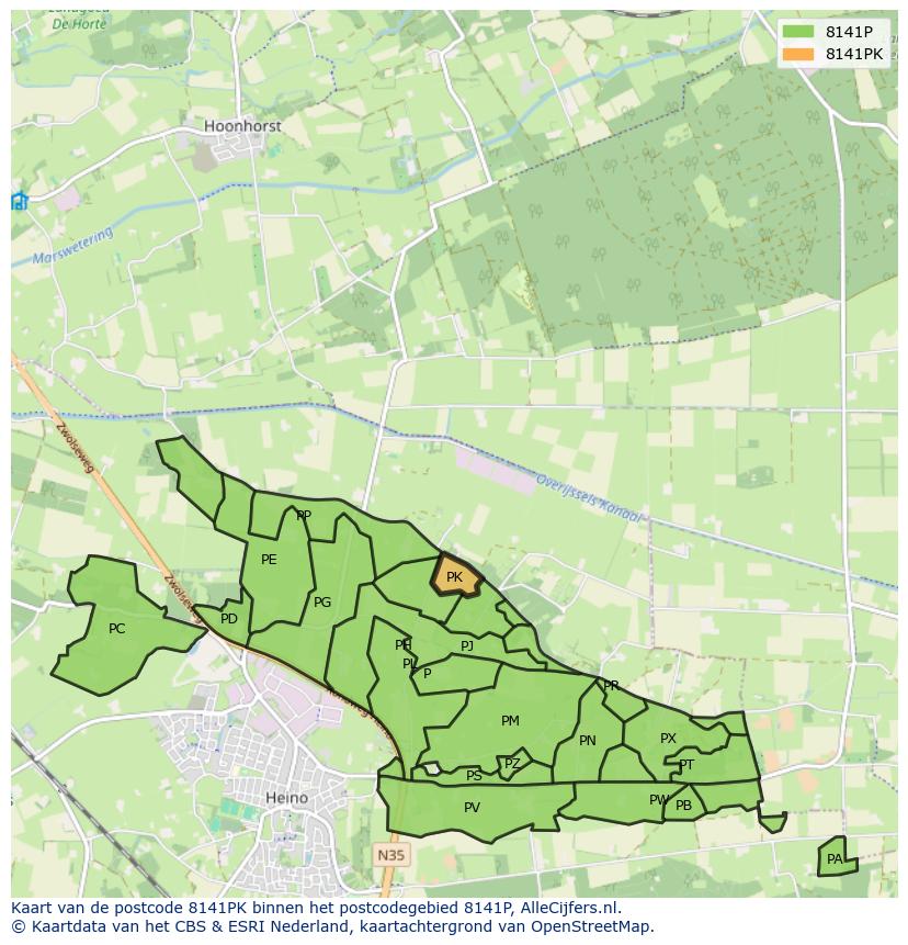 Afbeelding van het postcodegebied 8141 PK op de kaart.