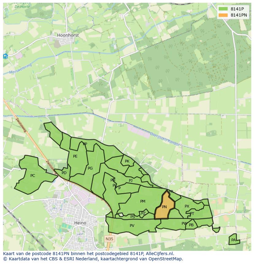 Afbeelding van het postcodegebied 8141 PN op de kaart.