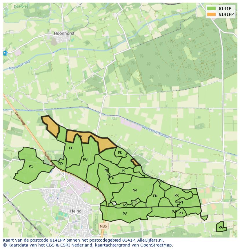 Afbeelding van het postcodegebied 8141 PP op de kaart.