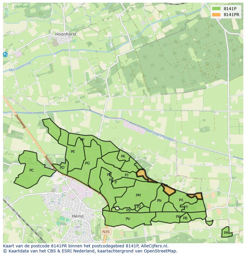 Afbeelding van het postcodegebied 8141 PR op de kaart.