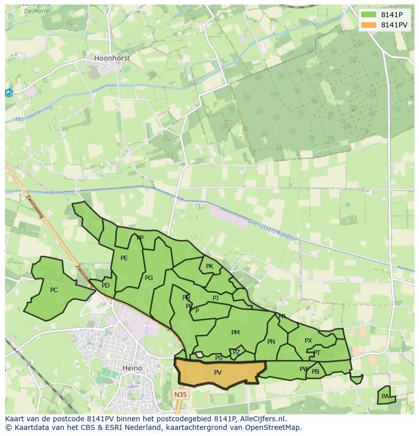 Afbeelding van het postcodegebied 8141 PV op de kaart.