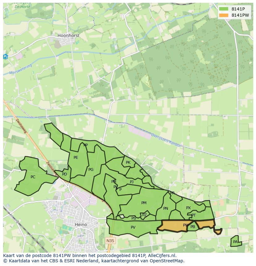 Afbeelding van het postcodegebied 8141 PW op de kaart.
