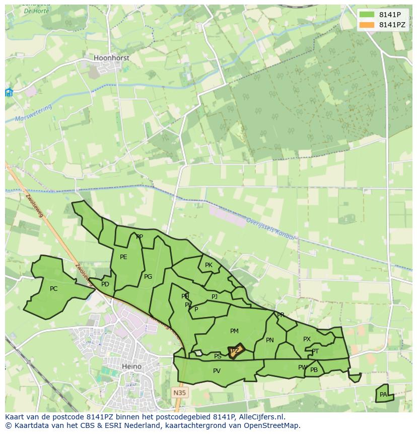 Afbeelding van het postcodegebied 8141 PZ op de kaart.