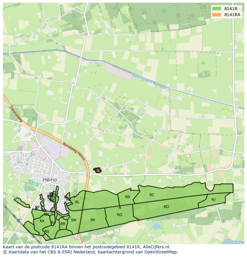 Afbeelding van het postcodegebied 8141 RA op de kaart.