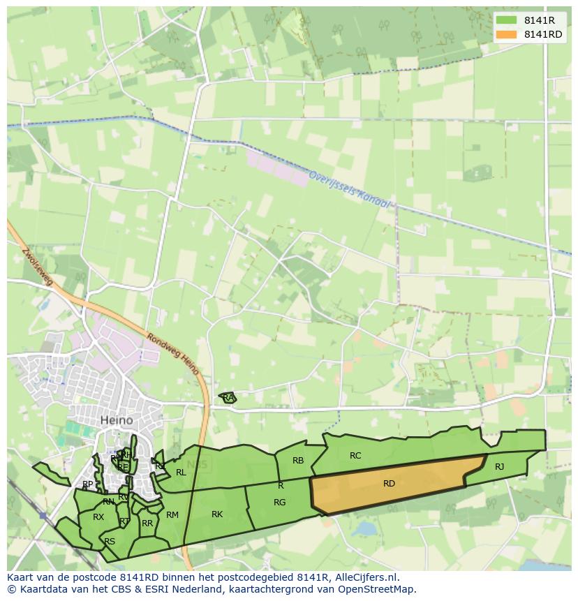Afbeelding van het postcodegebied 8141 RD op de kaart.