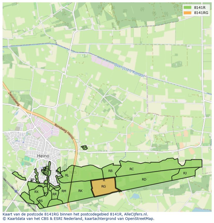 Afbeelding van het postcodegebied 8141 RG op de kaart.