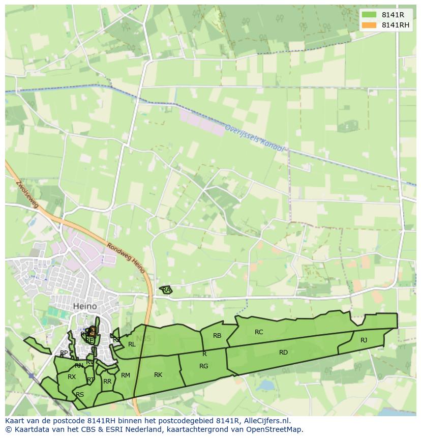 Afbeelding van het postcodegebied 8141 RH op de kaart.