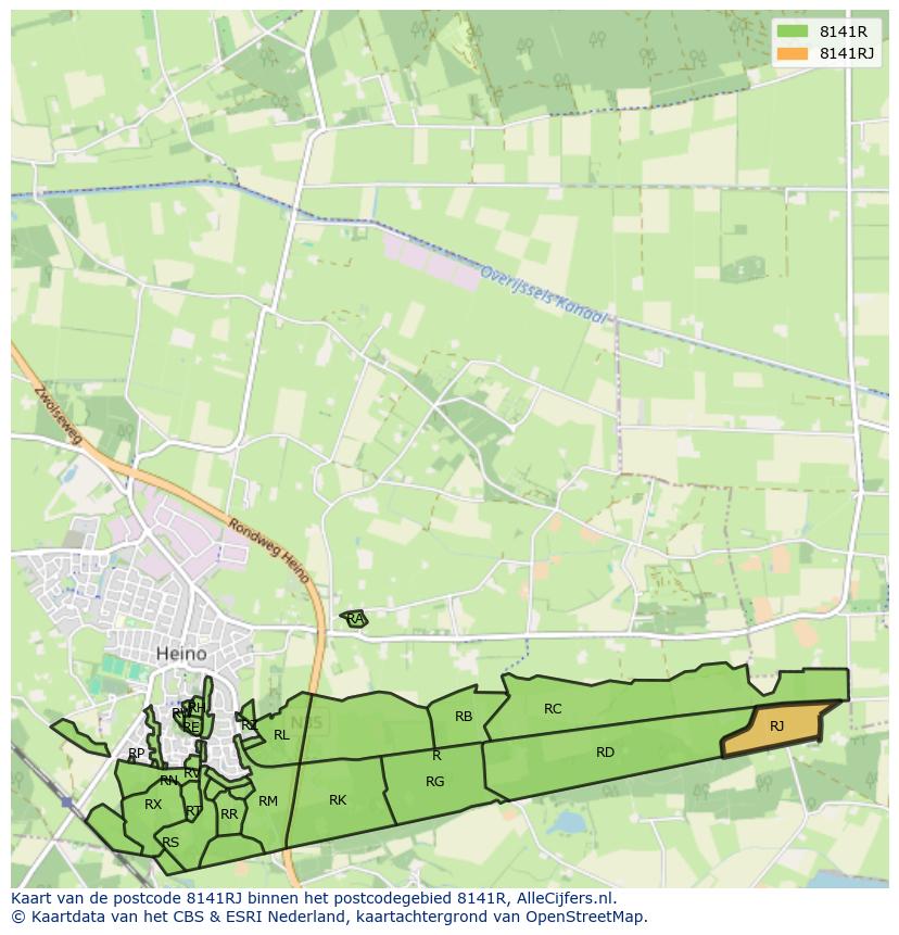 Afbeelding van het postcodegebied 8141 RJ op de kaart.