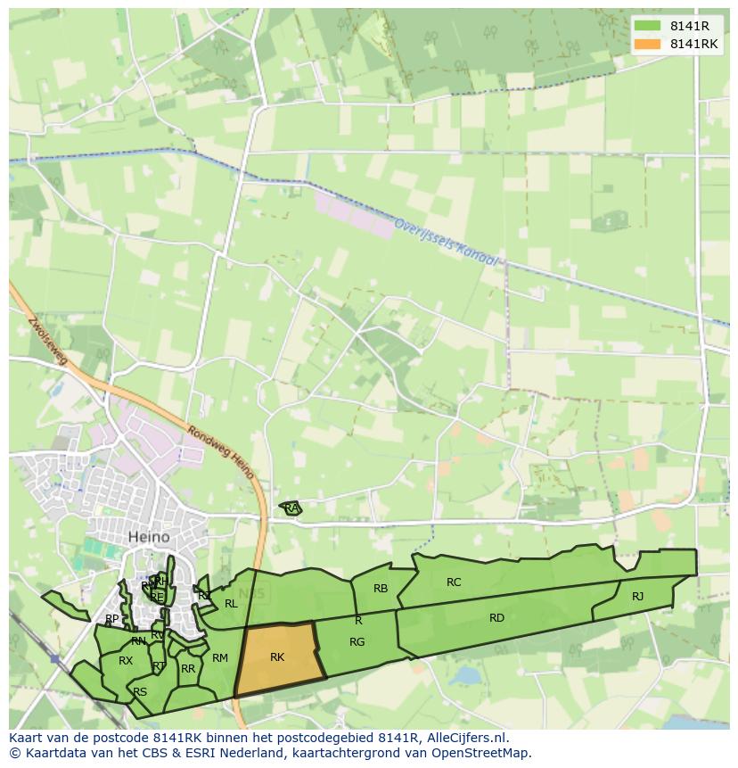 Afbeelding van het postcodegebied 8141 RK op de kaart.