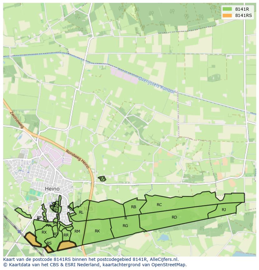 Afbeelding van het postcodegebied 8141 RS op de kaart.