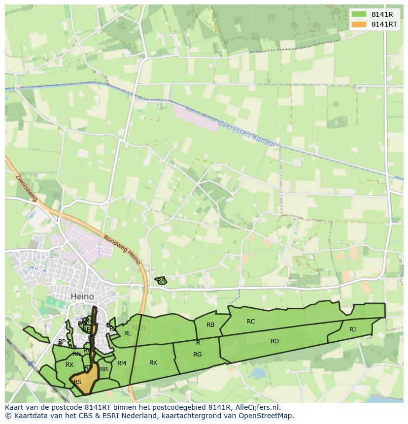 Afbeelding van het postcodegebied 8141 RT op de kaart.
