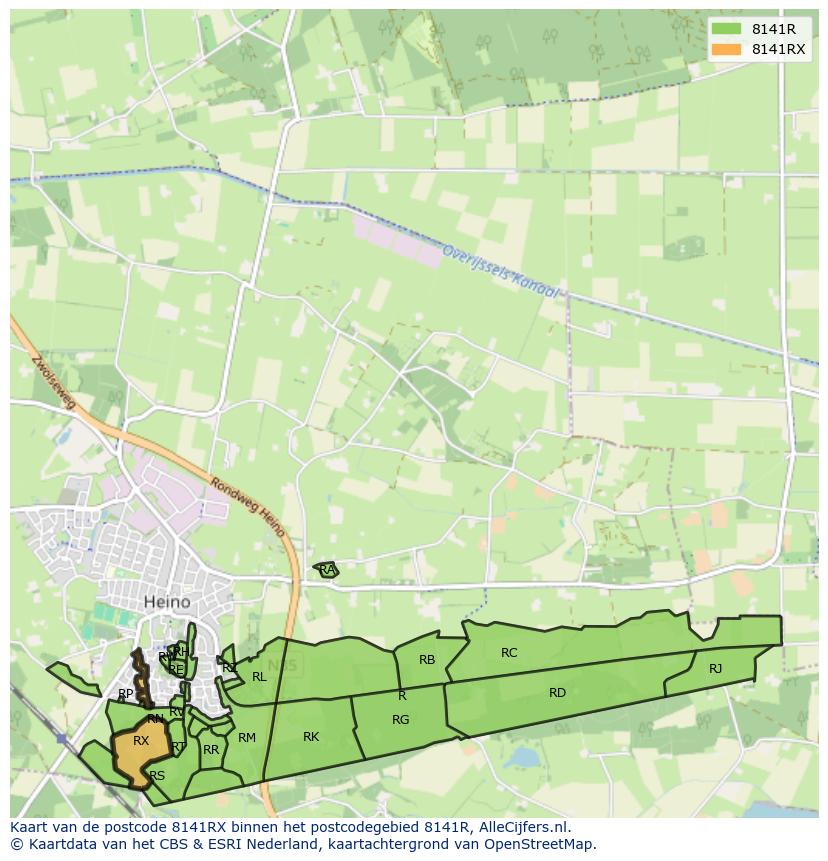 Afbeelding van het postcodegebied 8141 RX op de kaart.