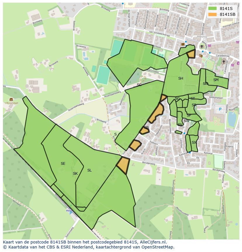 Afbeelding van het postcodegebied 8141 SB op de kaart.