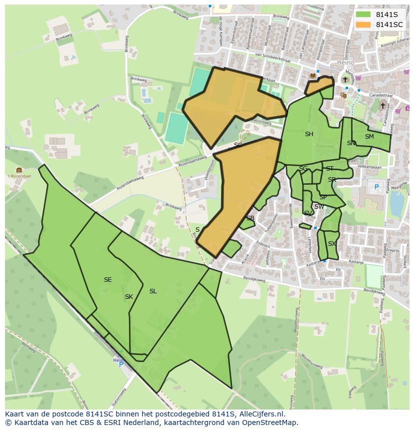 Afbeelding van het postcodegebied 8141 SC op de kaart.