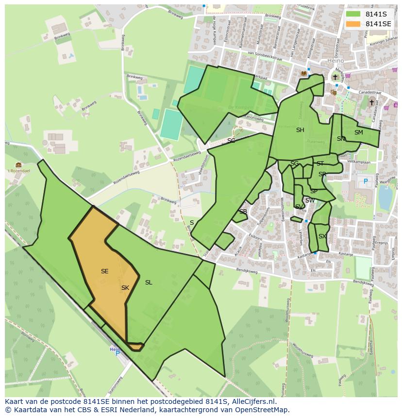 Afbeelding van het postcodegebied 8141 SE op de kaart.