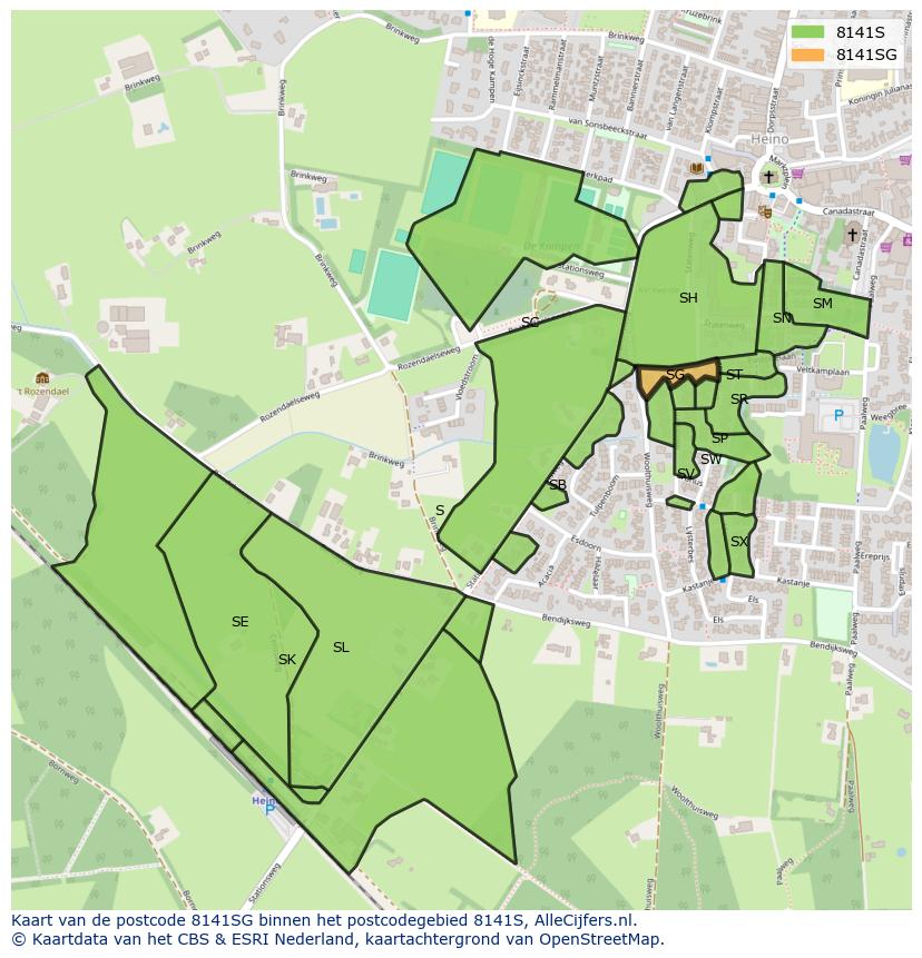 Afbeelding van het postcodegebied 8141 SG op de kaart.