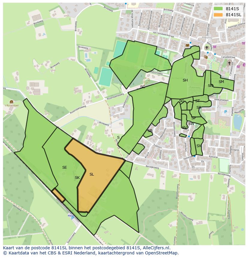 Afbeelding van het postcodegebied 8141 SL op de kaart.