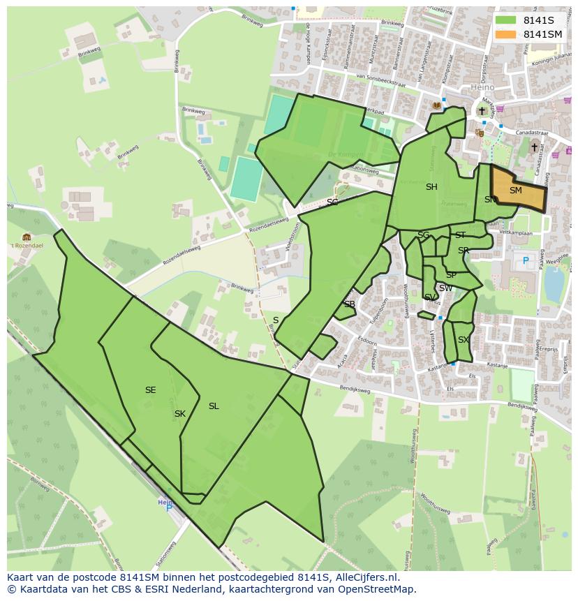 Afbeelding van het postcodegebied 8141 SM op de kaart.