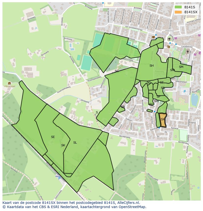 Afbeelding van het postcodegebied 8141 SX op de kaart.