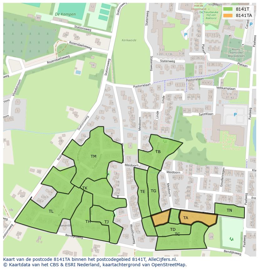 Afbeelding van het postcodegebied 8141 TA op de kaart.