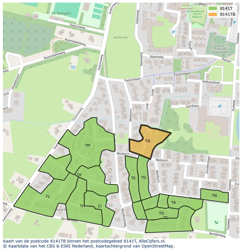 Afbeelding van het postcodegebied 8141 TB op de kaart.