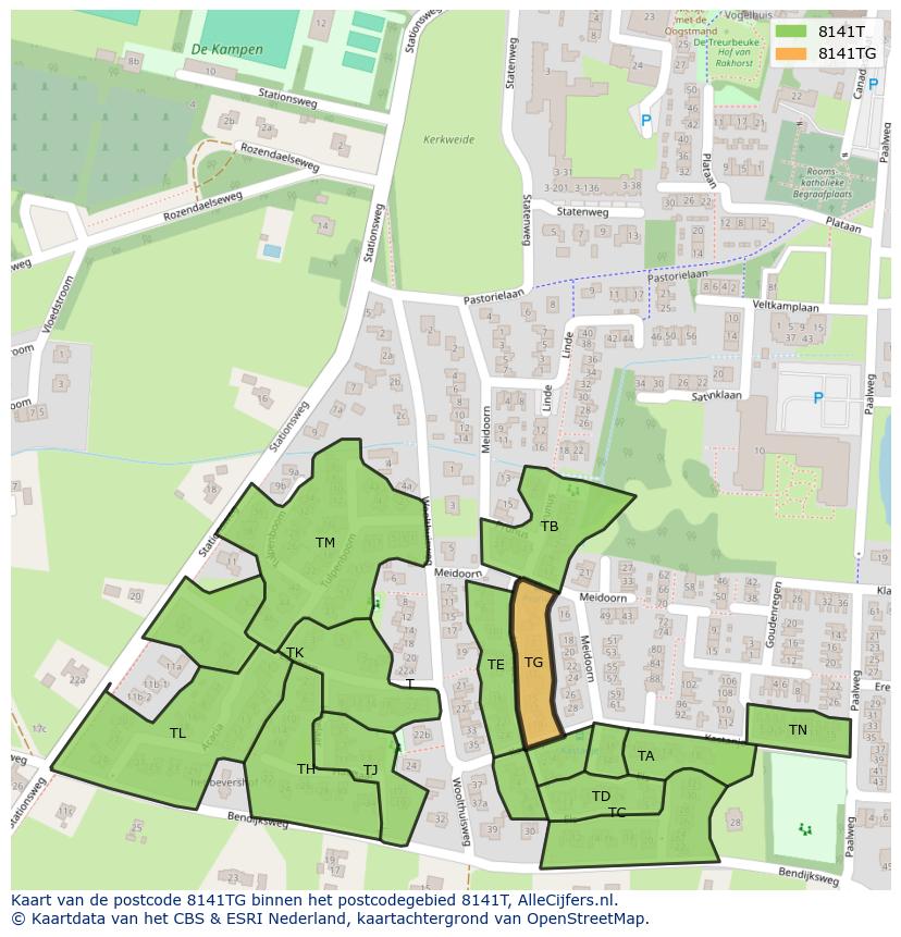 Afbeelding van het postcodegebied 8141 TG op de kaart.
