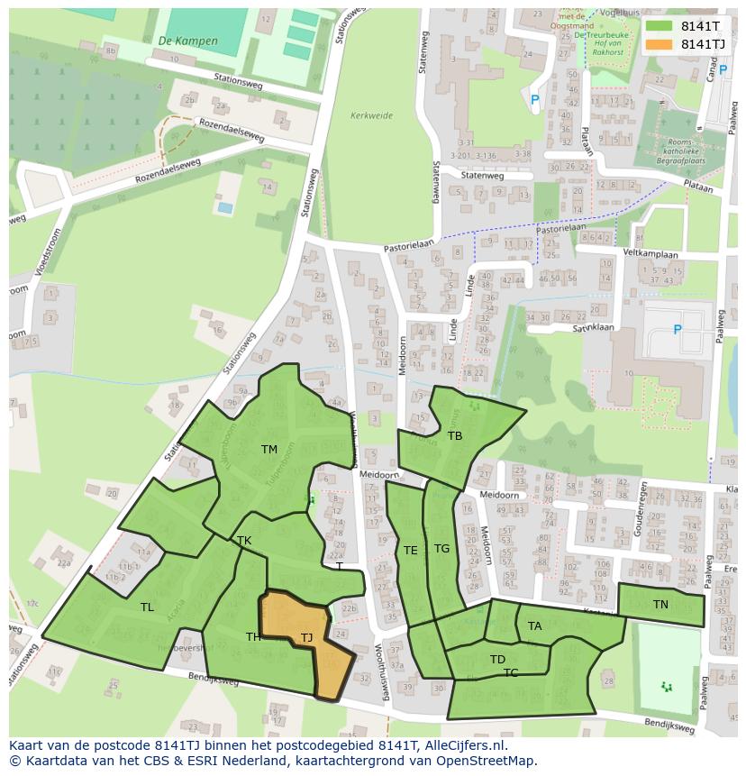 Afbeelding van het postcodegebied 8141 TJ op de kaart.