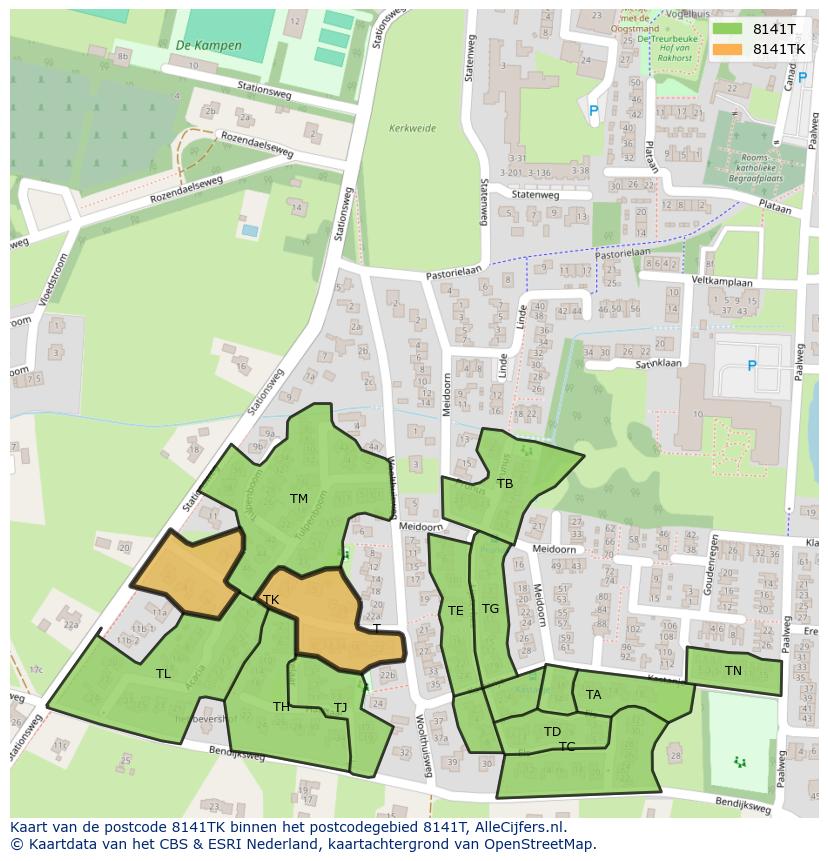 Afbeelding van het postcodegebied 8141 TK op de kaart.