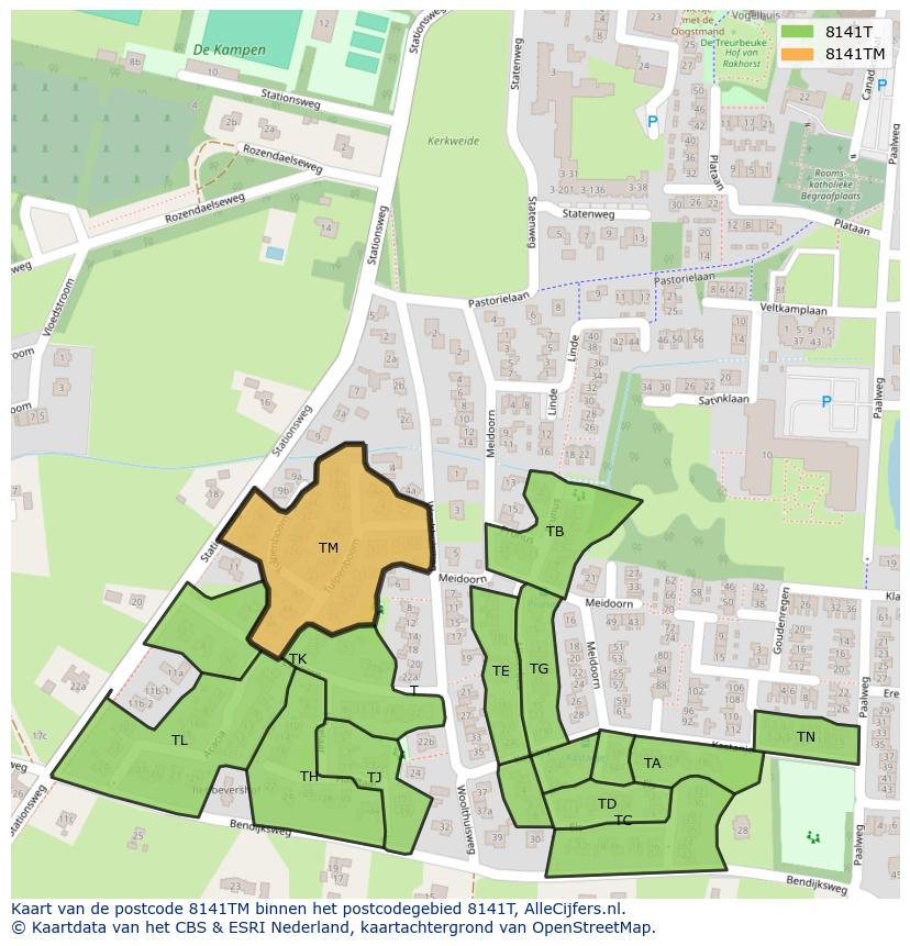 Afbeelding van het postcodegebied 8141 TM op de kaart.