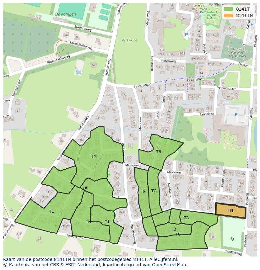 Afbeelding van het postcodegebied 8141 TN op de kaart.