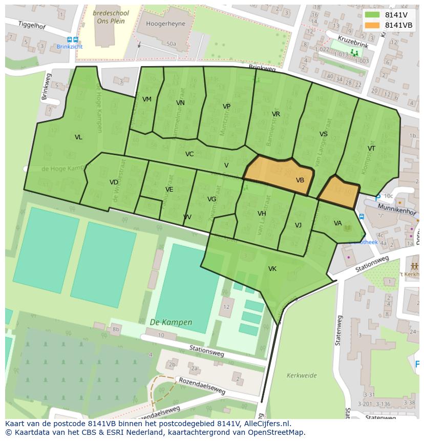 Afbeelding van het postcodegebied 8141 VB op de kaart.