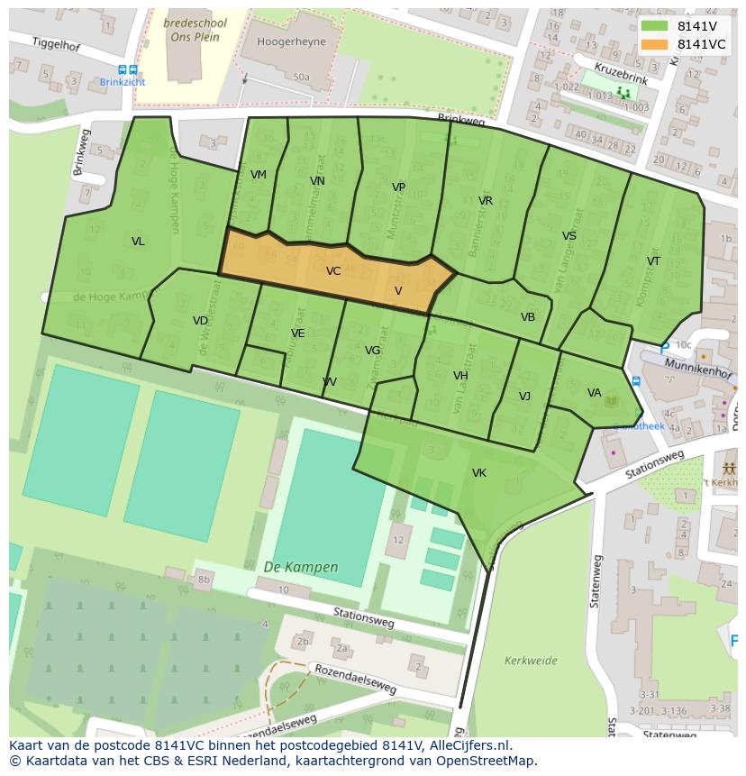 Afbeelding van het postcodegebied 8141 VC op de kaart.