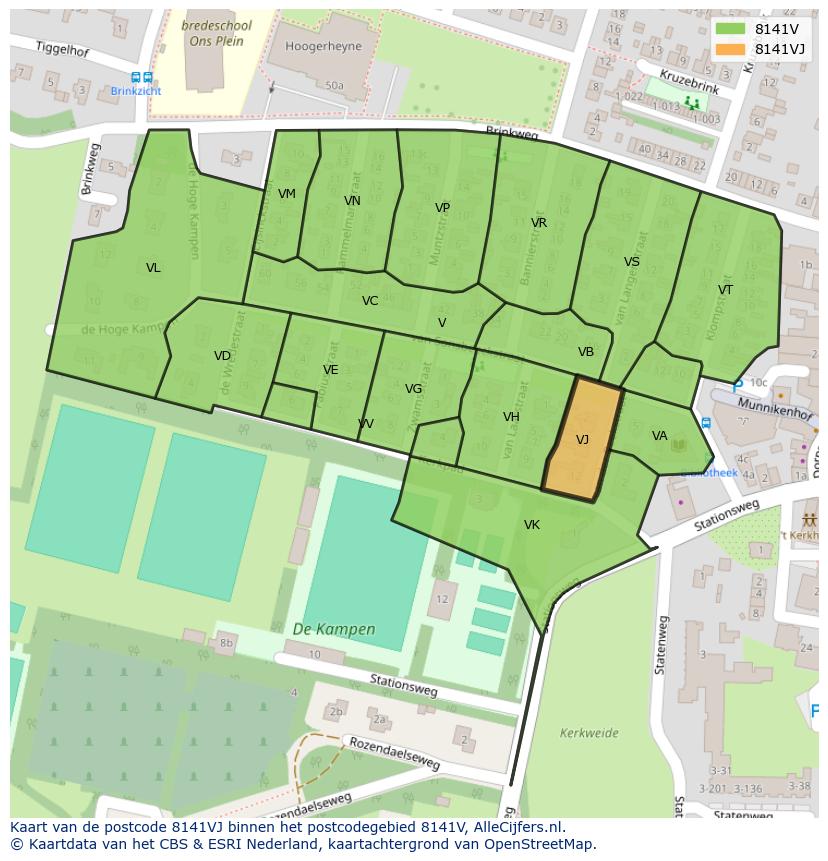 Afbeelding van het postcodegebied 8141 VJ op de kaart.