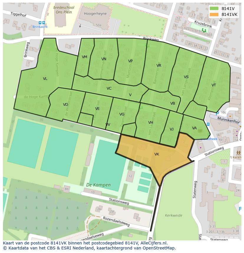 Afbeelding van het postcodegebied 8141 VK op de kaart.