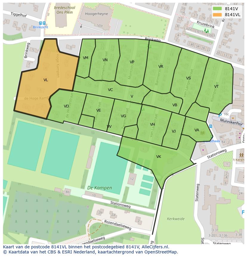 Afbeelding van het postcodegebied 8141 VL op de kaart.