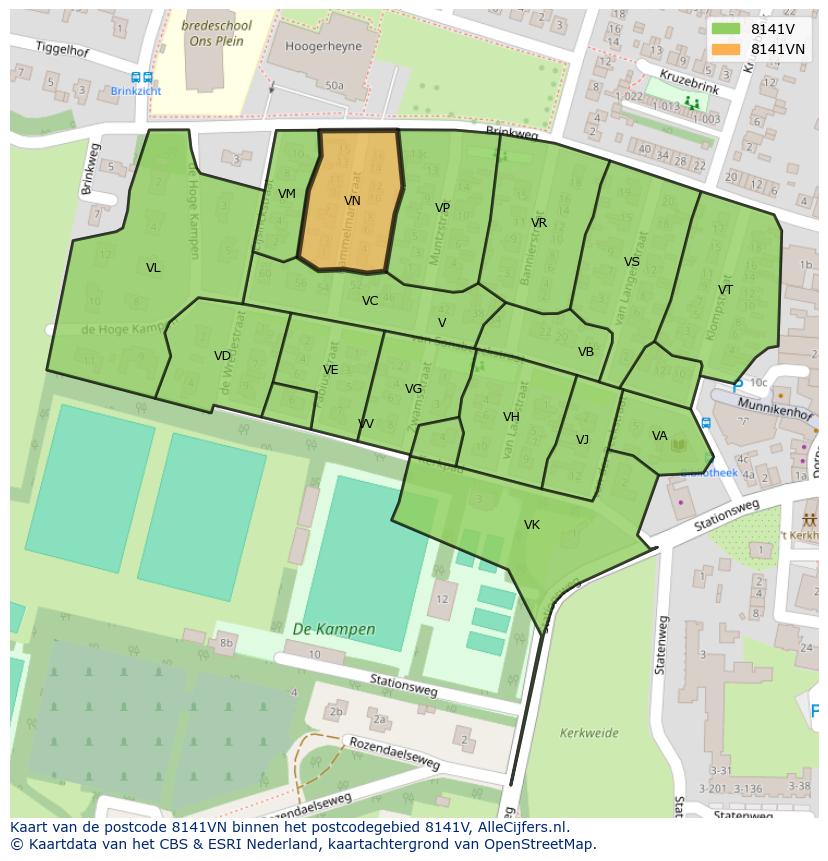 Afbeelding van het postcodegebied 8141 VN op de kaart.