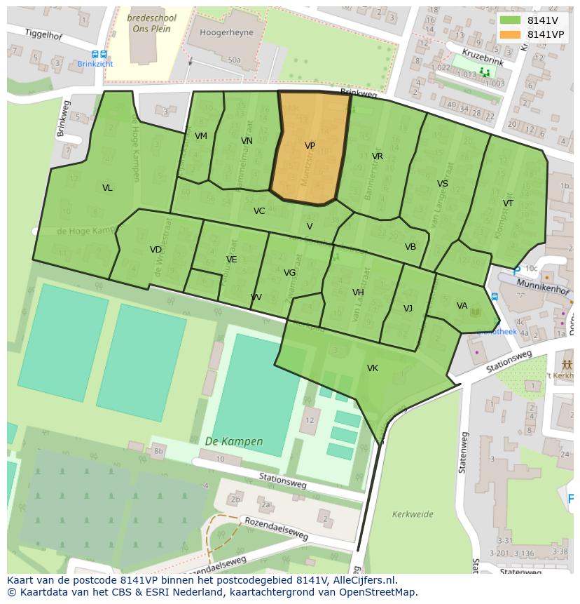 Afbeelding van het postcodegebied 8141 VP op de kaart.