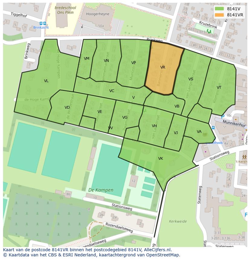 Afbeelding van het postcodegebied 8141 VR op de kaart.