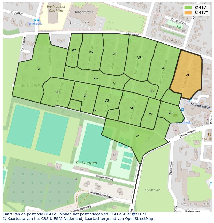 Afbeelding van het postcodegebied 8141 VT op de kaart.