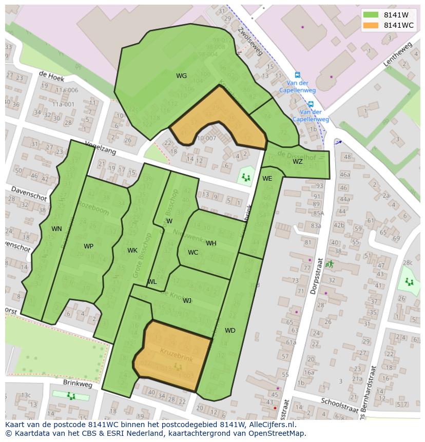 Afbeelding van het postcodegebied 8141 WC op de kaart.