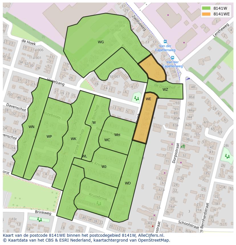 Afbeelding van het postcodegebied 8141 WE op de kaart.