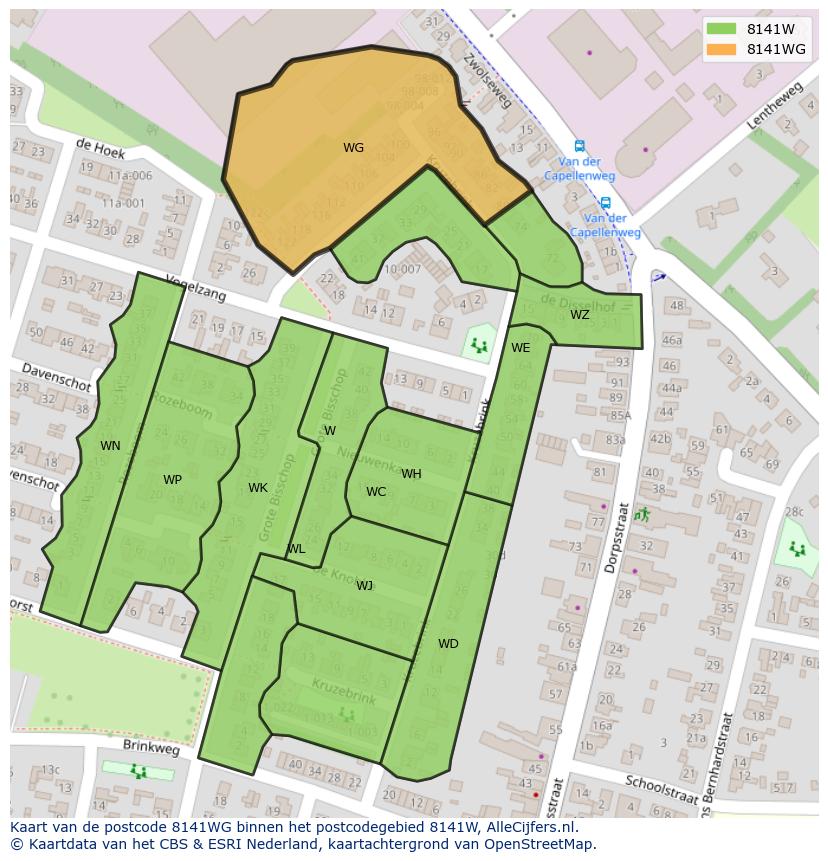 Afbeelding van het postcodegebied 8141 WG op de kaart.