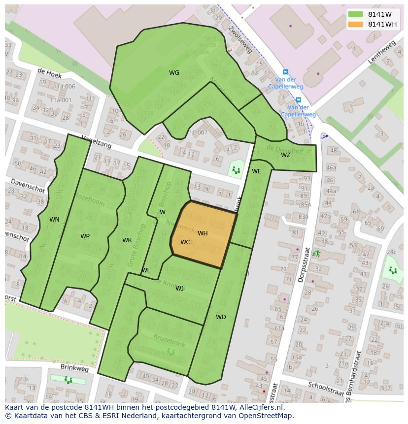 Afbeelding van het postcodegebied 8141 WH op de kaart.