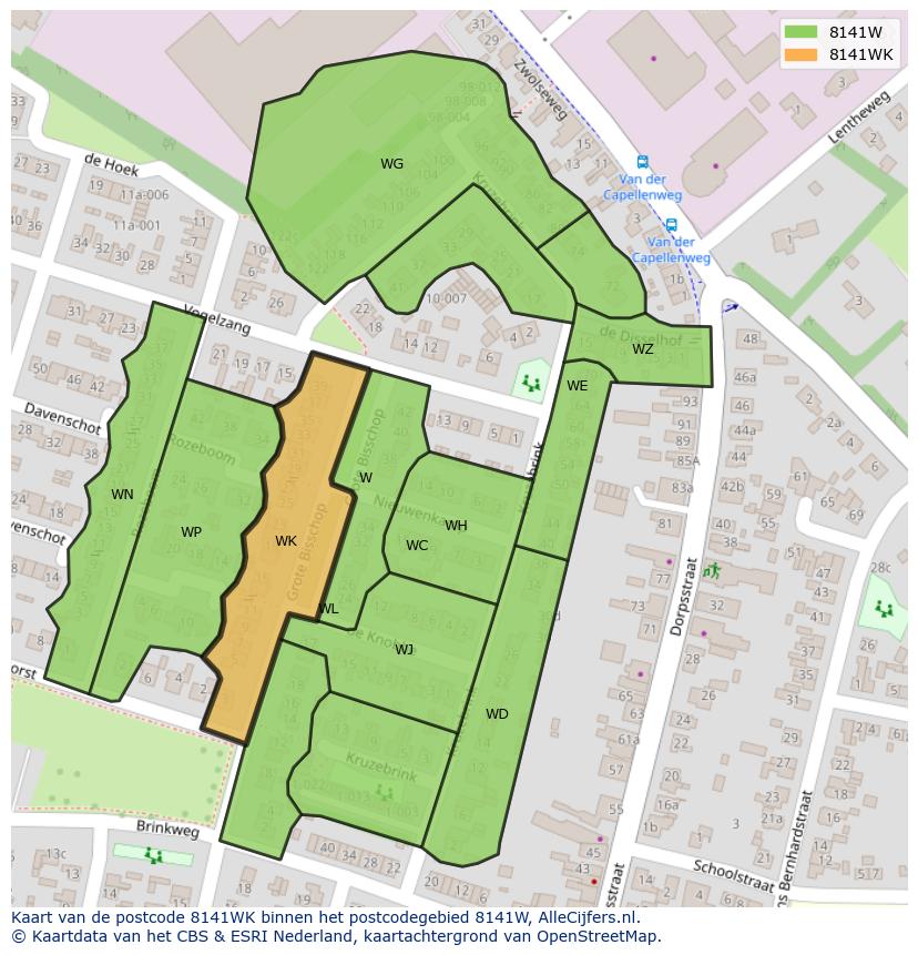 Afbeelding van het postcodegebied 8141 WK op de kaart.