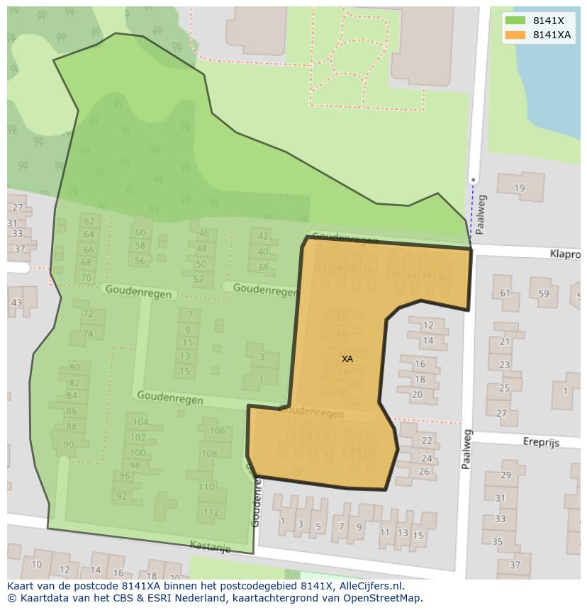 Afbeelding van het postcodegebied 8141 XA op de kaart.