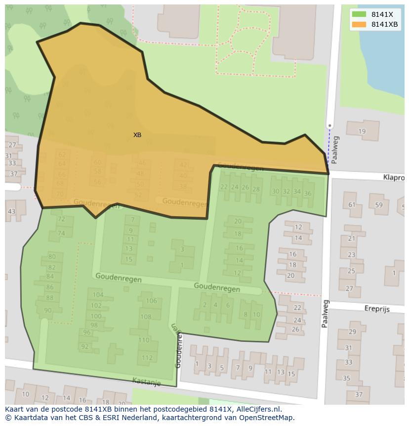 Afbeelding van het postcodegebied 8141 XB op de kaart.