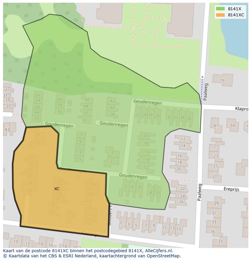 Afbeelding van het postcodegebied 8141 XC op de kaart.