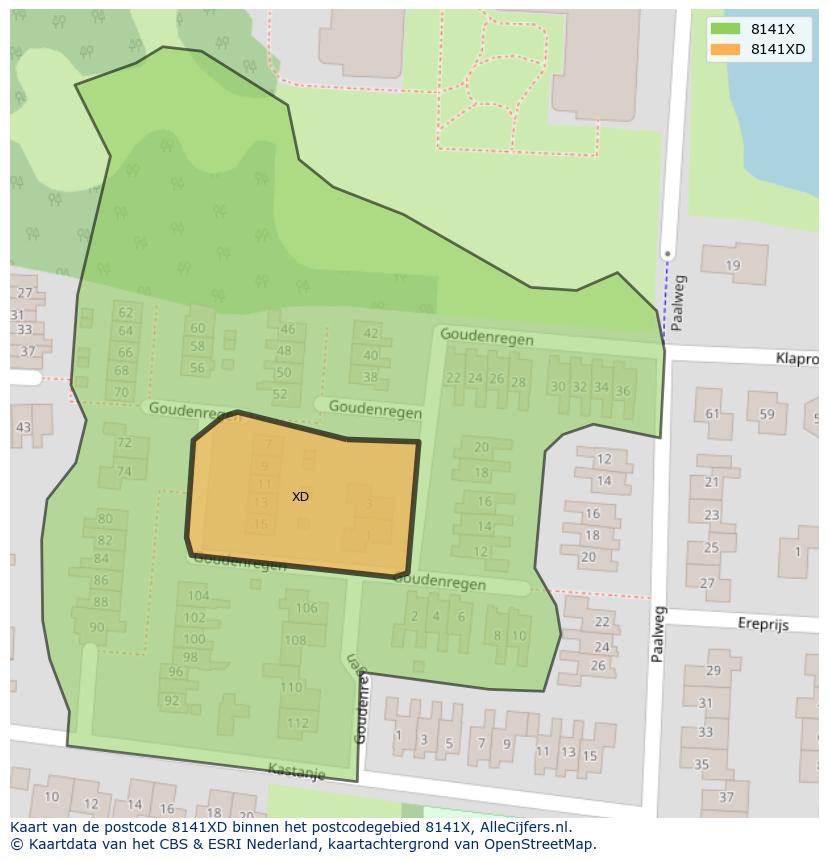Afbeelding van het postcodegebied 8141 XD op de kaart.