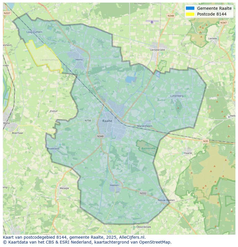 Afbeelding van het postcodegebied 8144 op de kaart.