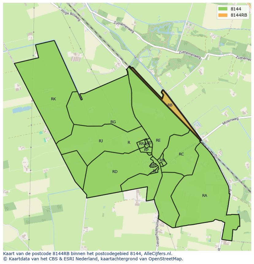 Afbeelding van het postcodegebied 8144 RB op de kaart.